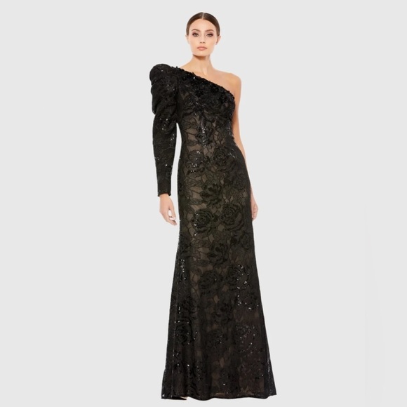 Mac Duggal 12444 NWT Embellished One Puff Sleeve Trumpet Gown - Picture 1 of 12